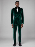 ALKIMIA STUDIO — Men Dark Green Velvet Double-Breasted Tuxedo 2-Pie