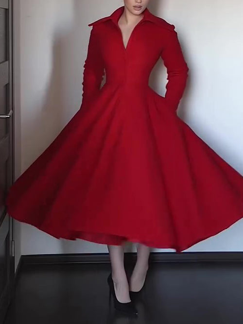 ALKIMIA STUDIO — Collared A-Line Wool-Blend Coat Dress